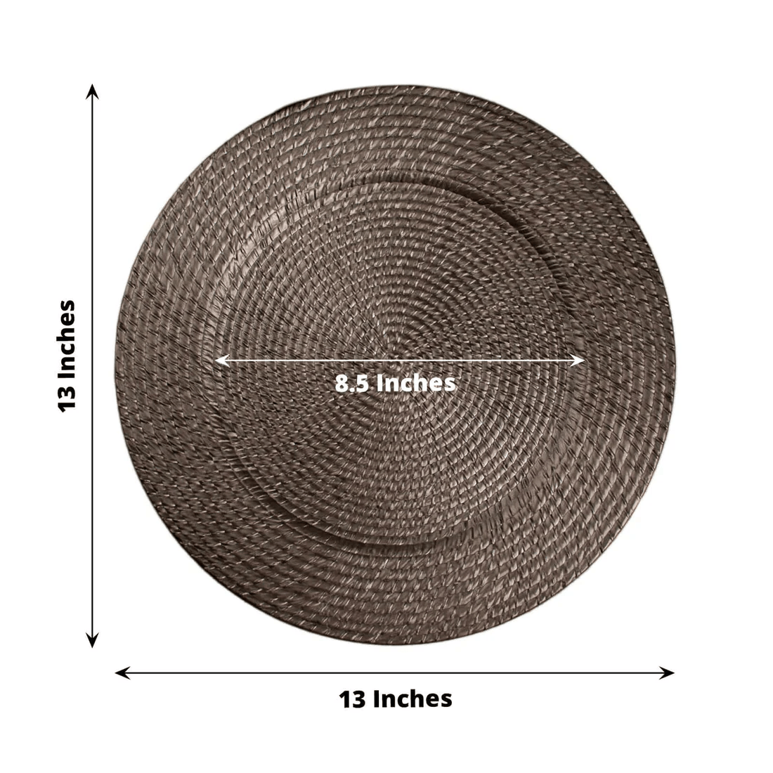 12 Brown 13 in Round Rattan-Like Plastic Charger Plates