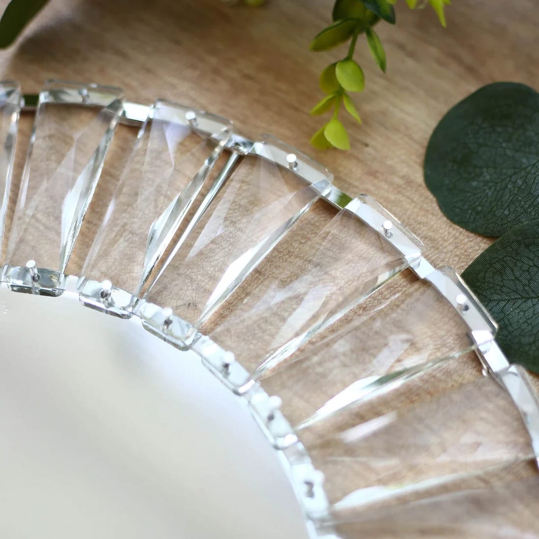 2 pcs 14 in Round Crystal Pendant Metal Charger Plates with Gold Mirror Glass
