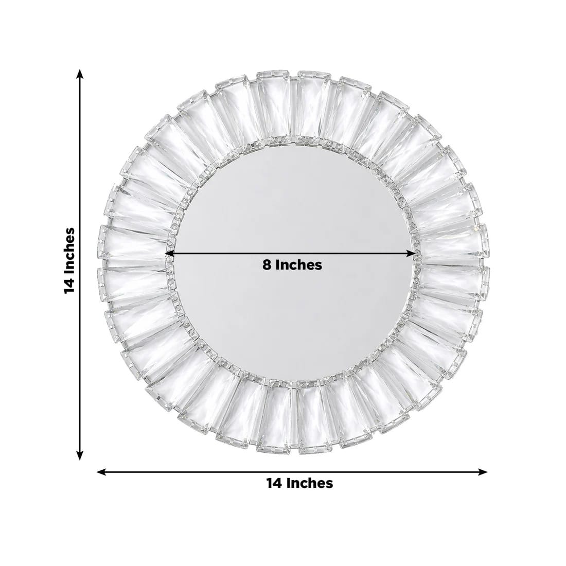 2 pcs 14 in Round Crystal Pendant Metal Charger Plates with Gold Mirror Glass