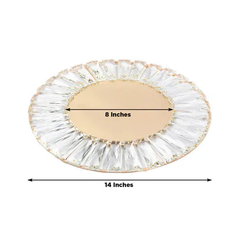 2 pcs 14 in Round Crystal Pendant Metal Charger Plates with Gold Mirror Glass