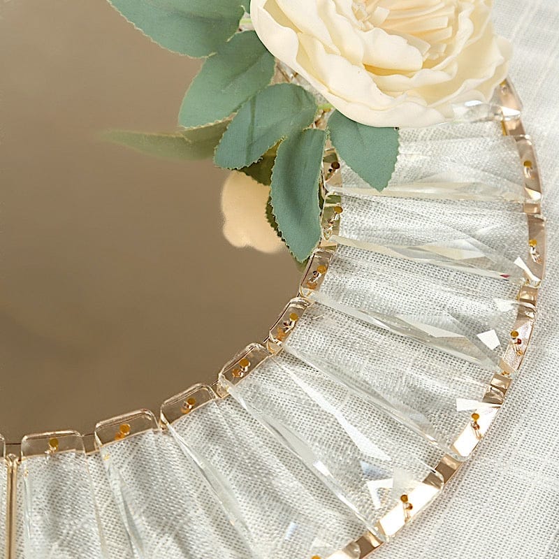 2 pcs 14 in Round Crystal Pendant Metal Charger Plates with Gold Mirror Glass