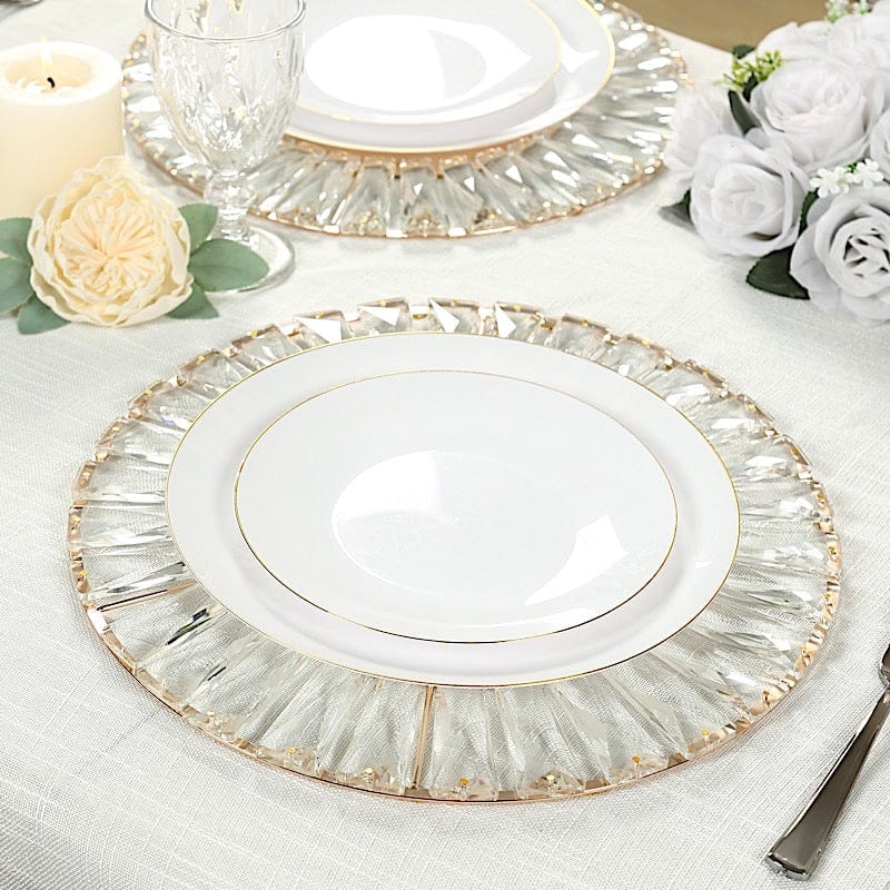 2 pcs 14 in Round Crystal Pendant Metal Charger Plates with Gold Mirror Glass