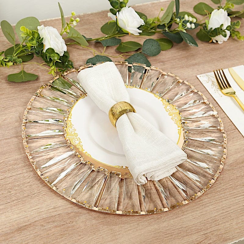 2 pcs 14 in Round Crystal Pendant Metal Charger Plates with Gold Mirror Glass