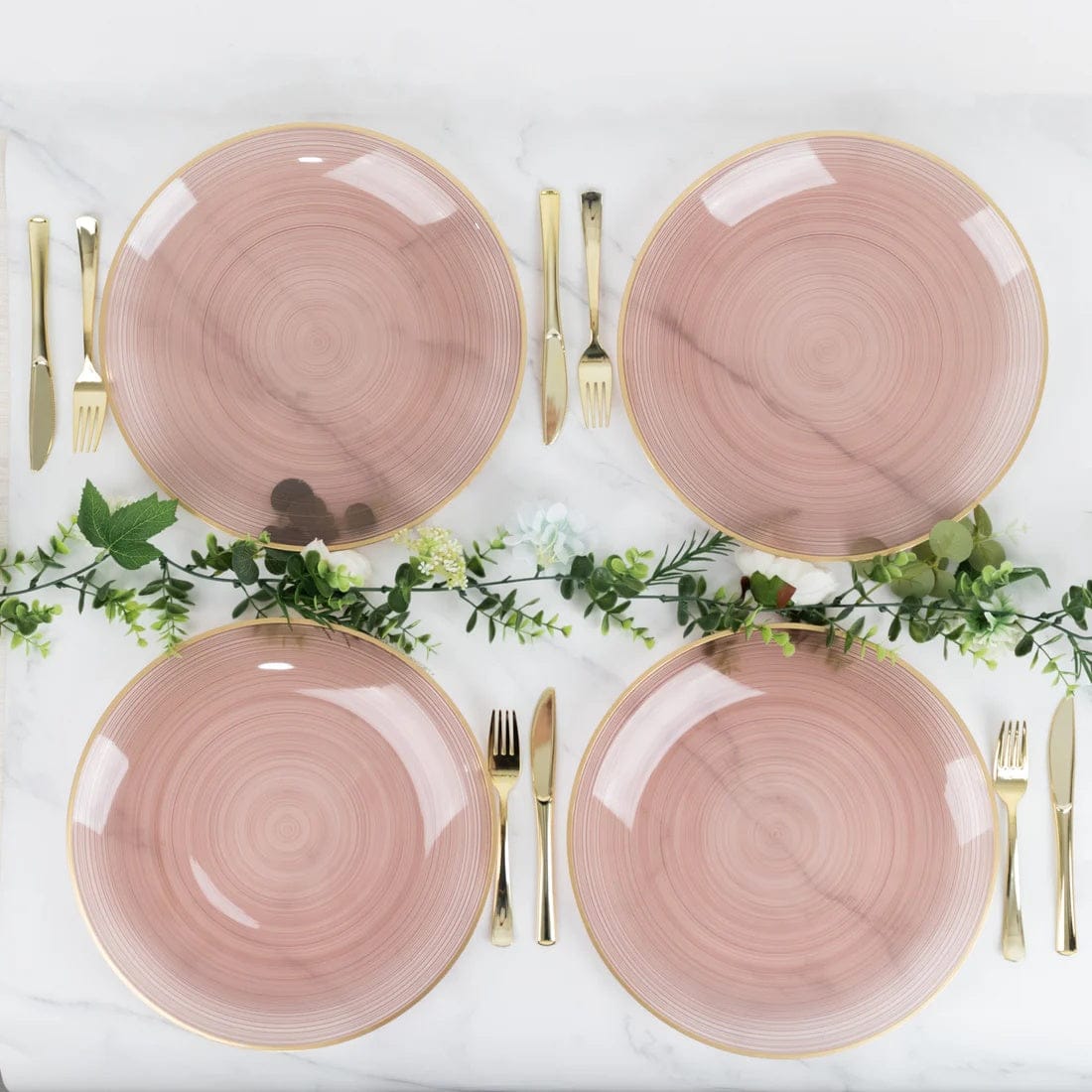 20 Transparent 13 in Round Plastic Charger Plates Swirl Design with Gold Rim