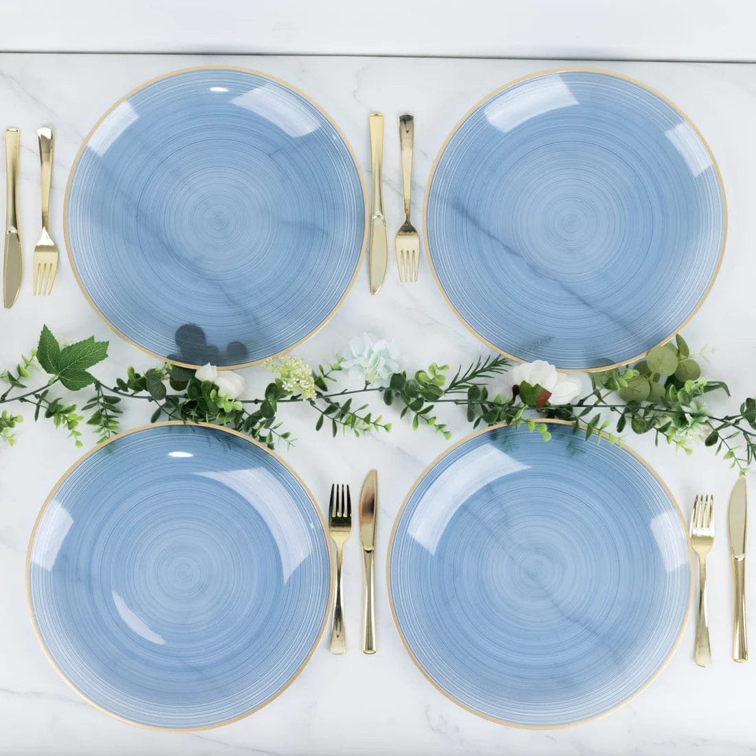 20 Transparent 13 in Round Plastic Charger Plates Swirl Design with Gold Rim