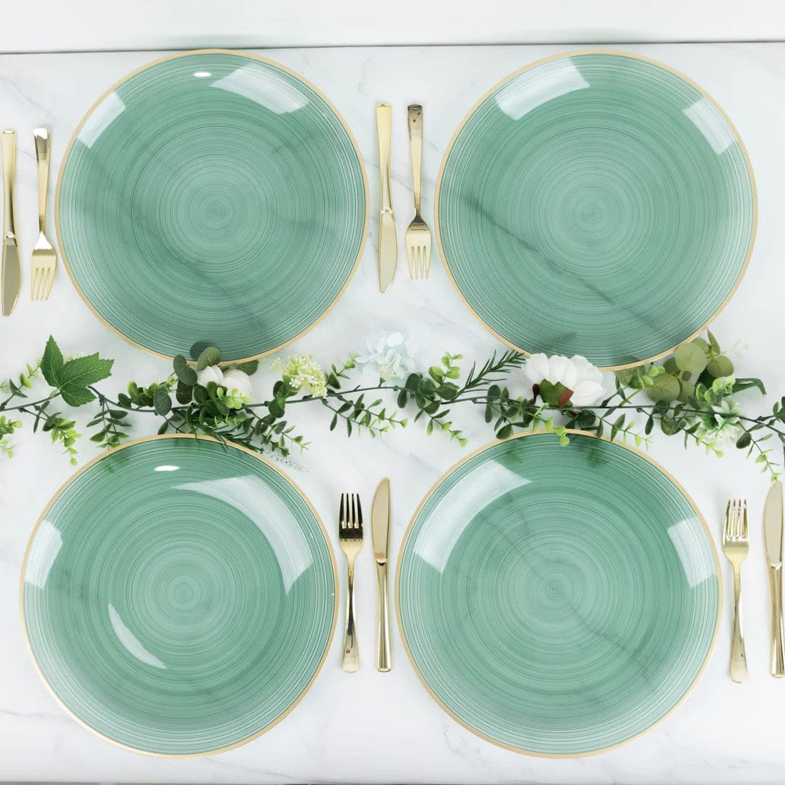 20 Transparent 13 in Round Plastic Charger Plates Swirl Design with Gold Rim