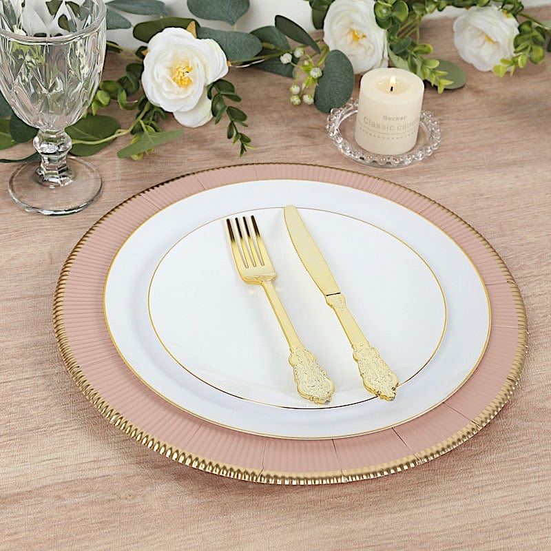 25 pcs 13 in Round Disposable Paper Charger Plates with Metallic Trim