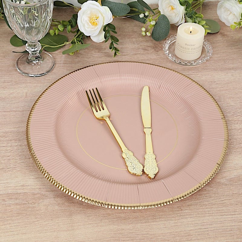 25 pcs 13 in Round Disposable Paper Charger Plates with Metallic Trim