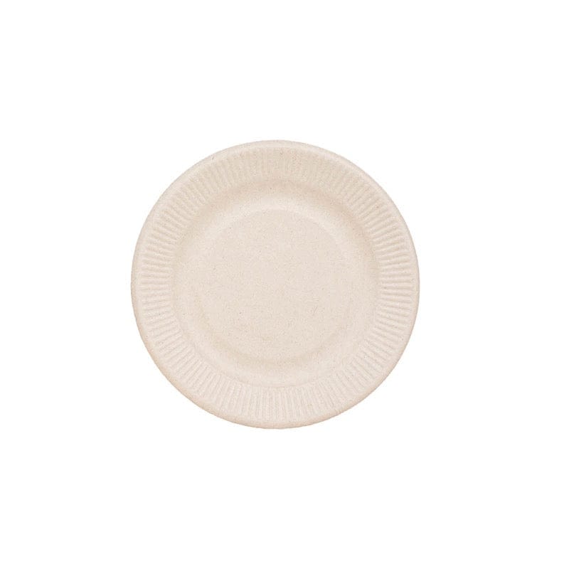 50 Natural Round Sustainable Bagasse Disposable Salad and Dinner Plates with Ribbed Rim