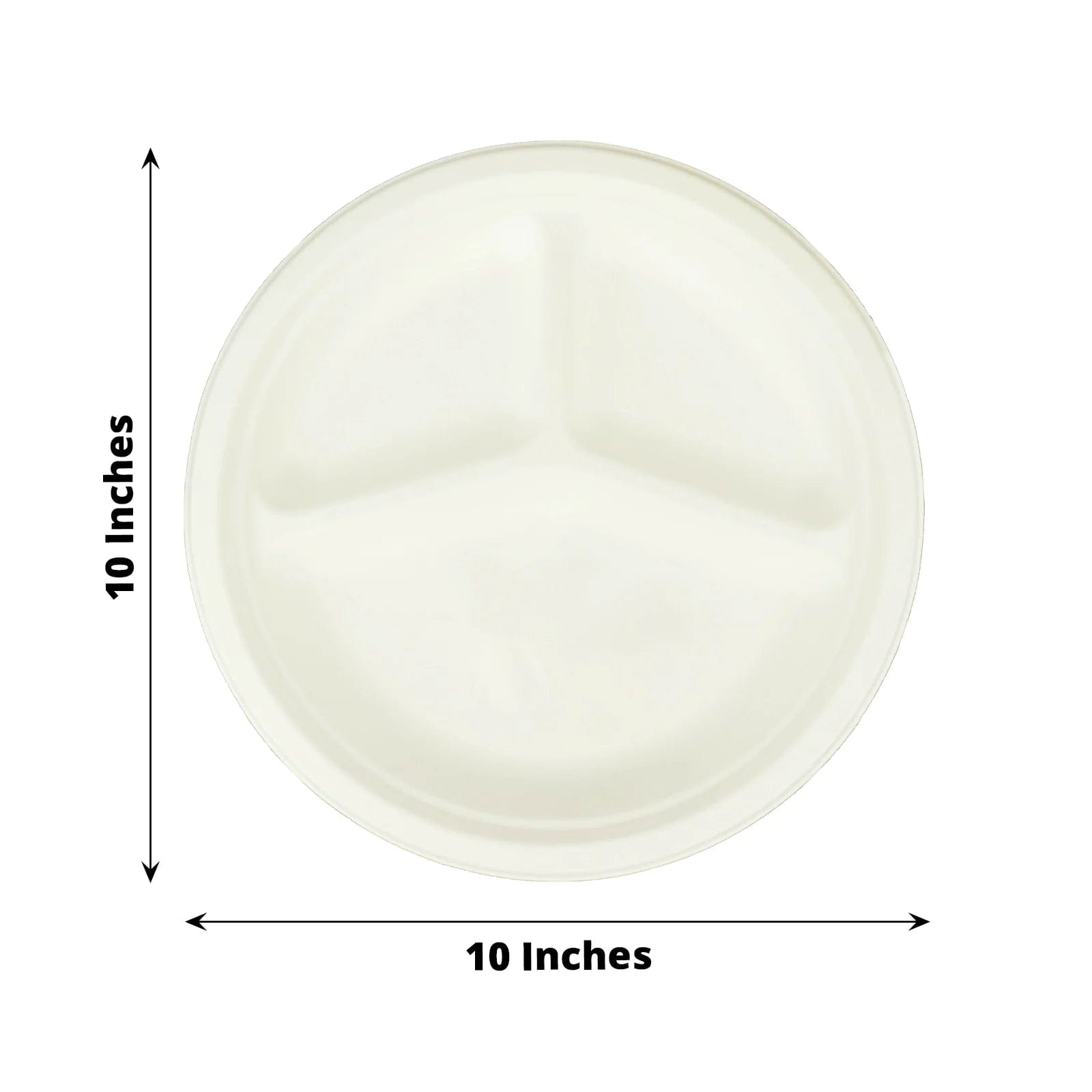 50 White 10 in Round 3 Compartment Sustainable Bagasse Disposable Dinner Plates
