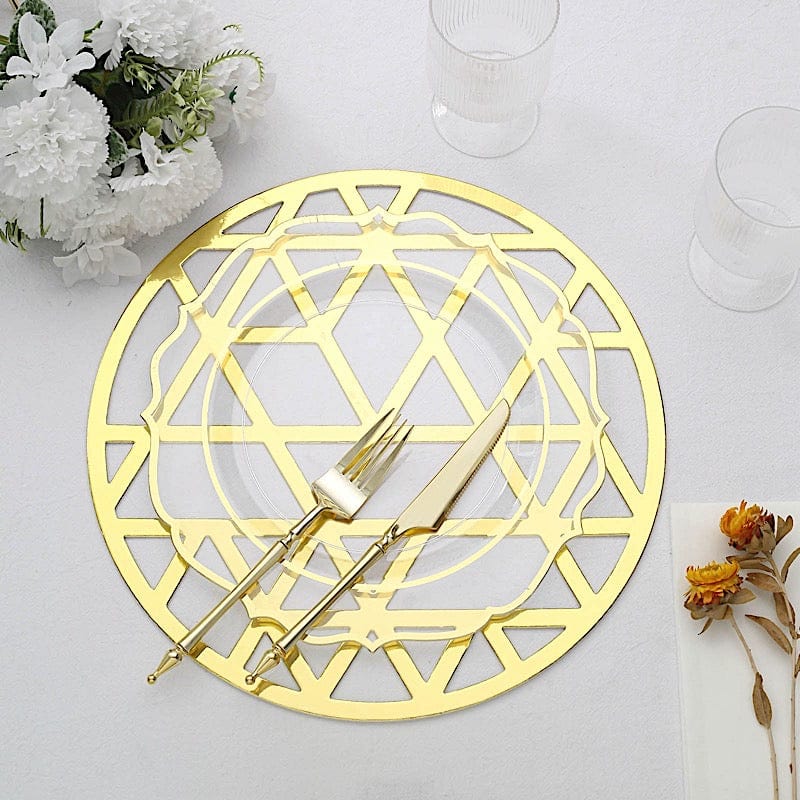 6 Metallic Gold 13 in Disposable Cardboard Placemats Laser Cut Geometric Triangle Design