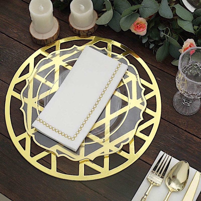 6 Metallic Gold 13 in Disposable Cardboard Placemats Laser Cut Geometric Triangle Design