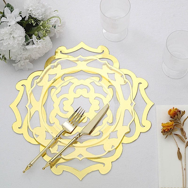 6 Metallic Gold 13 in Disposable Cardboard Placemats Laser Cut Flower Design