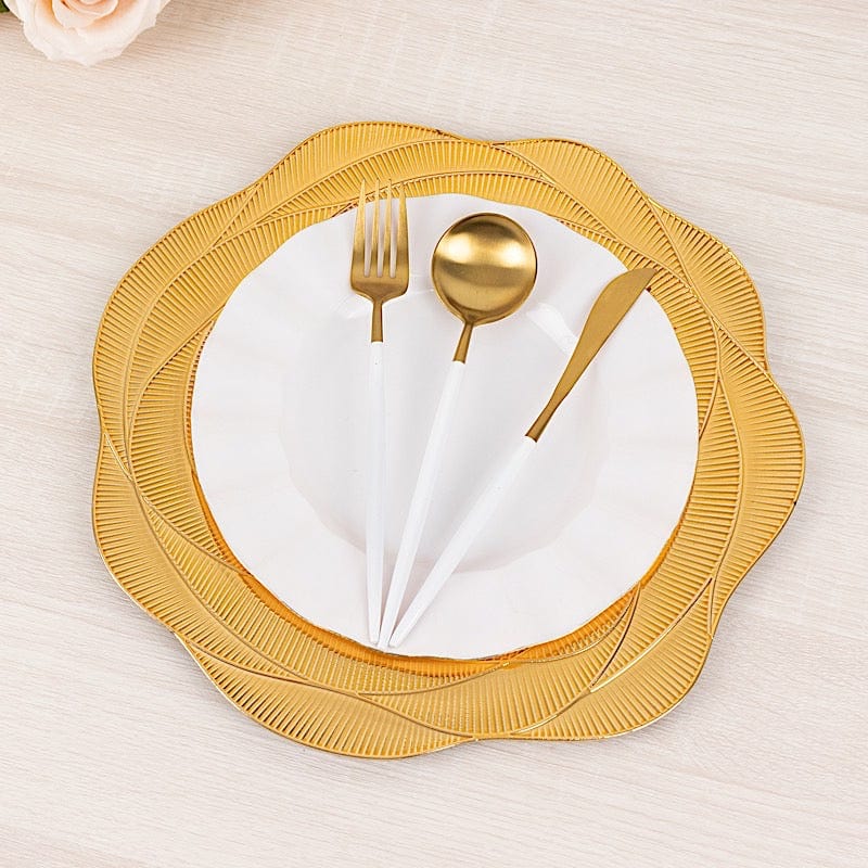 6 Gold 13 in Round Metallic Acrylic Plastic Charger Plates with Ribbed Rose Pattern