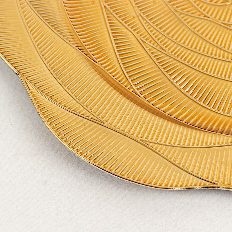 6 Gold 13 in Round Metallic Acrylic Plastic Charger Plates with Ribbed Rose Pattern