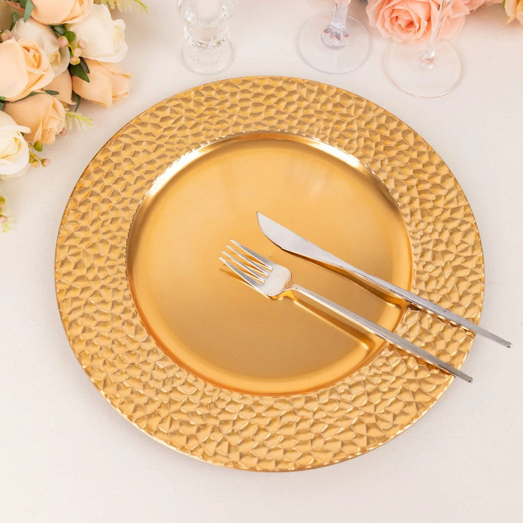 Metallic Rim Plates 6 Metallic Gold 13 in Round Acrylic Charger Plates with Hammered Rim ...