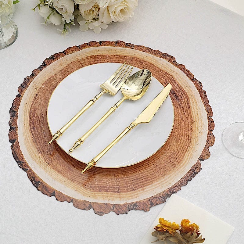 6 Natural 13 in Wood Slice Design Disposable Paper Round Charger Plates