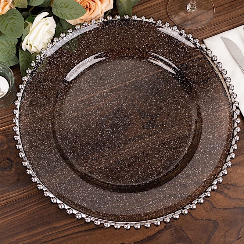 6 pcs 12 in Beaded Trim Round Acrylic Charger Plates