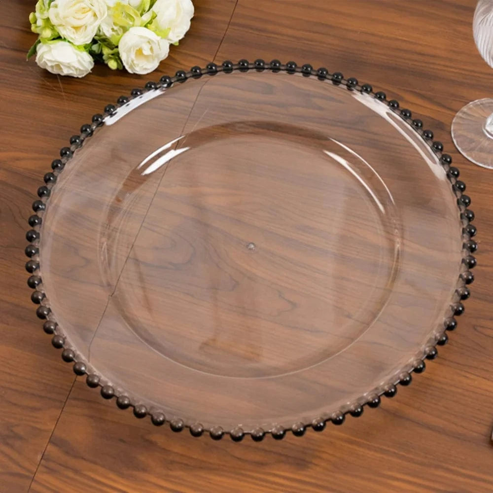 6 pcs 13 in Beaded Trim Round Acrylic Charger Plates