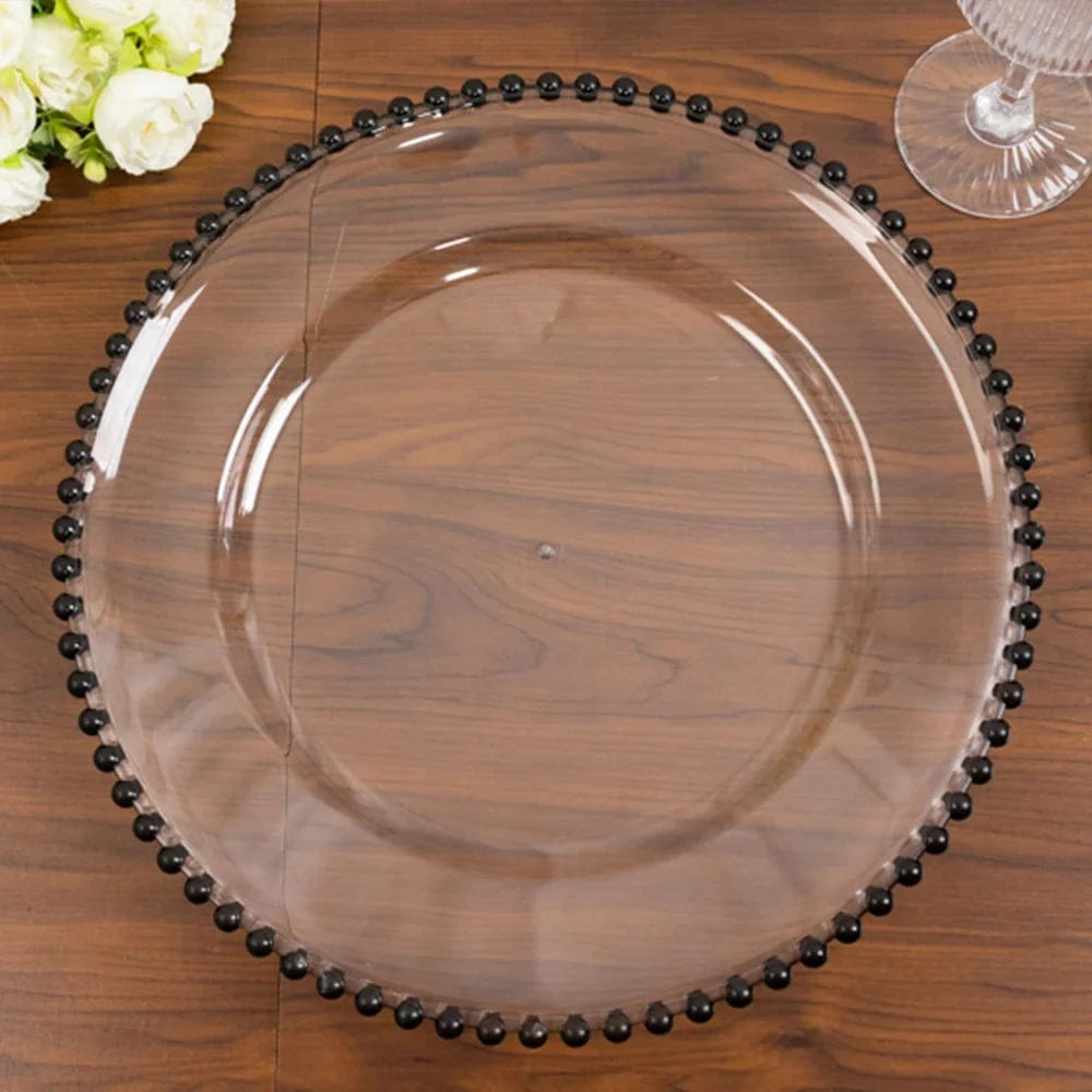 6 pcs 13 in Beaded Trim Round Acrylic Charger Plates