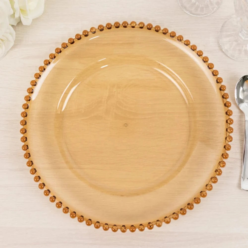 6 pcs 13 in Beaded Trim Round Acrylic Charger Plates