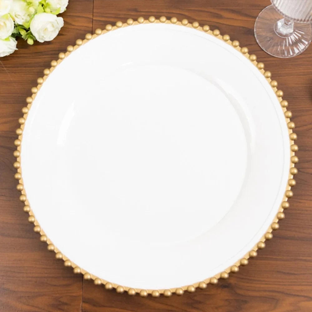 6 pcs 13 in Beaded Trim Round Acrylic Charger Plates