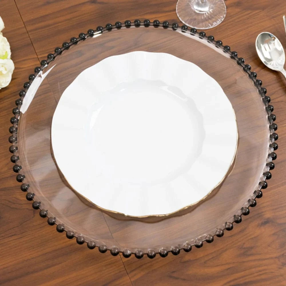 6 pcs 13 in Beaded Trim Round Acrylic Charger Plates