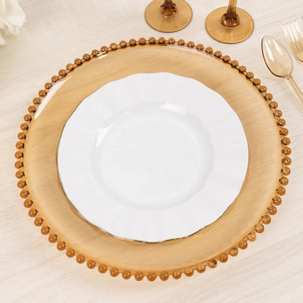 6 pcs 13 in Beaded Trim Round Acrylic Charger Plates