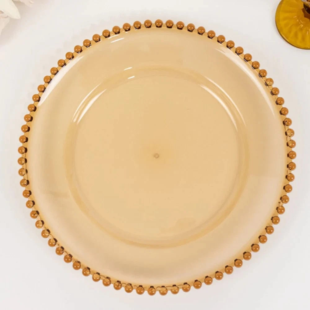 6 pcs 13 in Beaded Trim Round Acrylic Charger Plates
