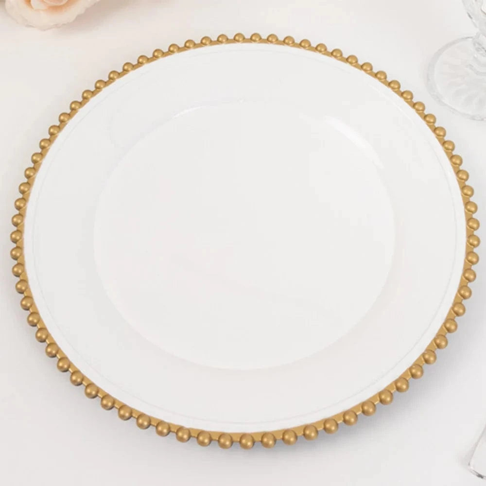 6 pcs 13 in Beaded Trim Round Acrylic Charger Plates