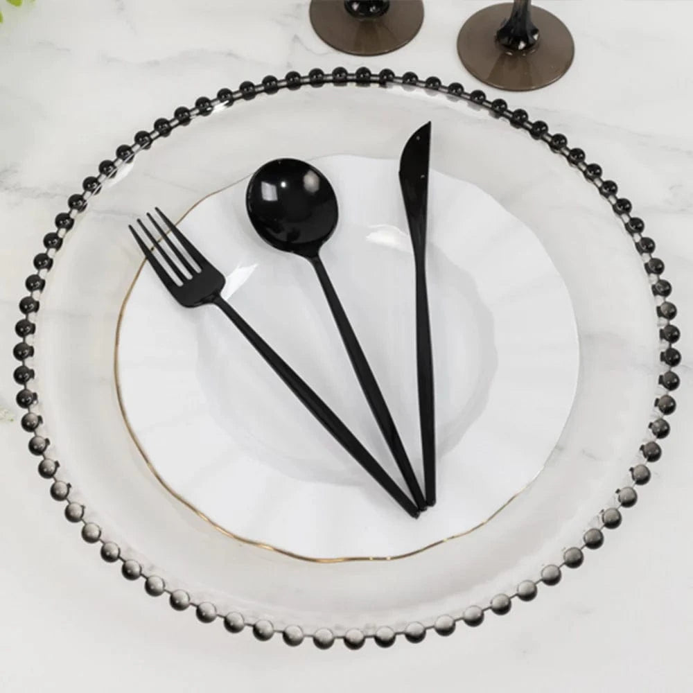 6 pcs 13 in Beaded Trim Round Acrylic Charger Plates