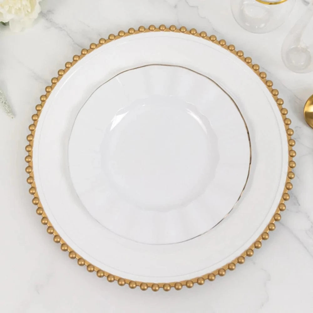 6 pcs 13 in Beaded Trim Round Acrylic Charger Plates