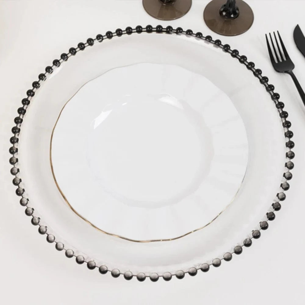 6 pcs 13 in Beaded Trim Round Acrylic Charger Plates