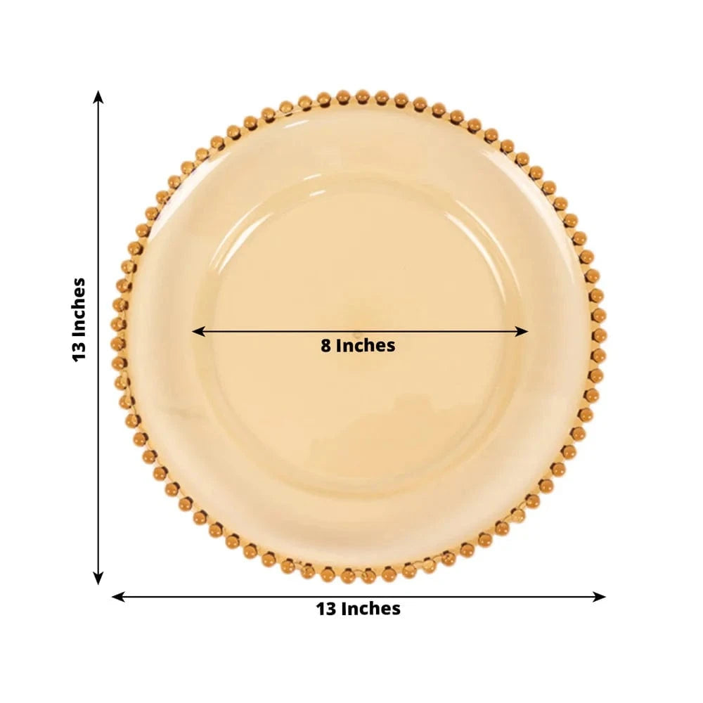 6 pcs 13 in Beaded Trim Round Acrylic Charger Plates