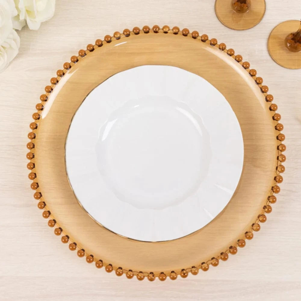 6 pcs 13 in Beaded Trim Round Acrylic Charger Plates