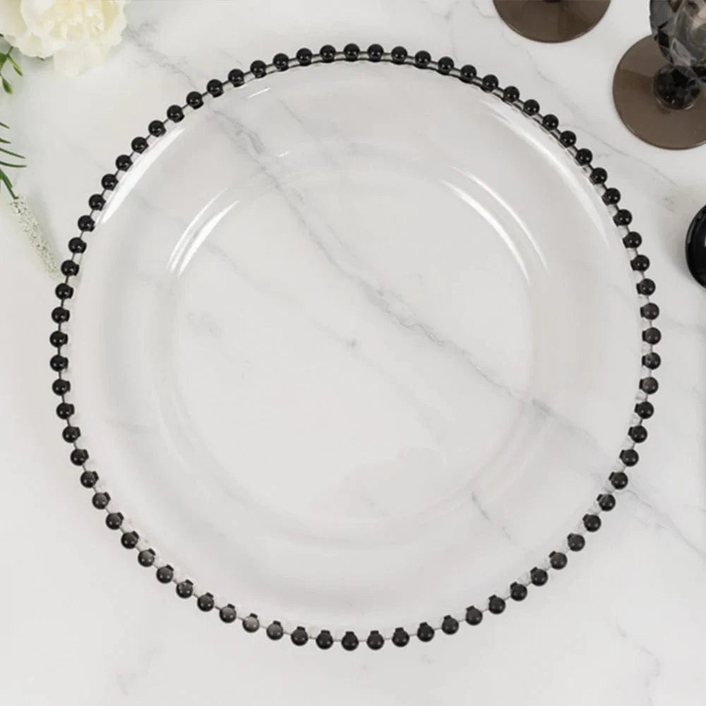 6 pcs 13 in Beaded Trim Round Acrylic Charger Plates