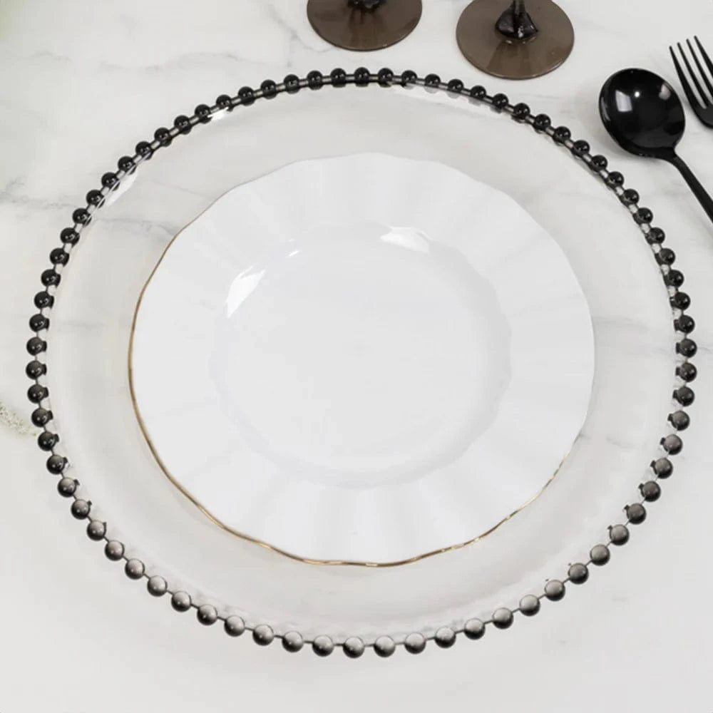 6 pcs 13 in Beaded Trim Round Acrylic Charger Plates