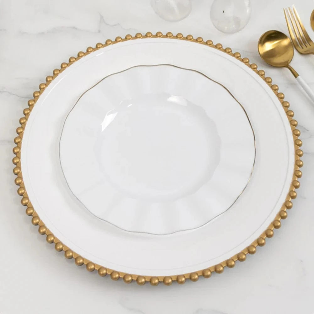 6 pcs 13 in Beaded Trim Round Acrylic Charger Plates
