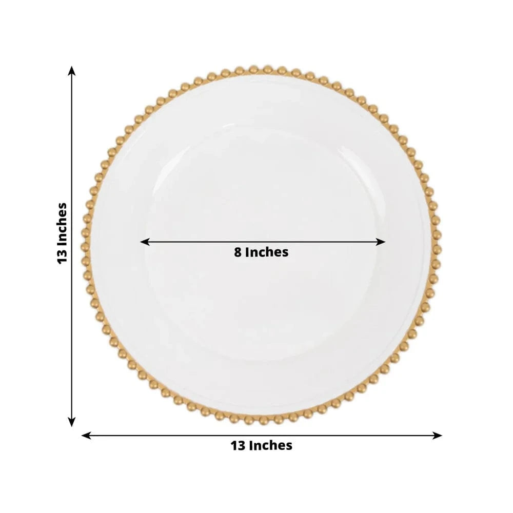6 pcs 13 in Beaded Trim Round Acrylic Charger Plates