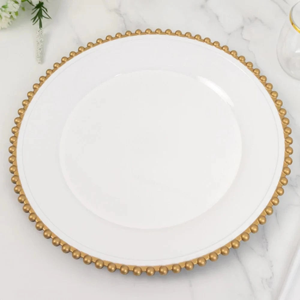 6 pcs 13 in Beaded Trim Round Acrylic Charger Plates