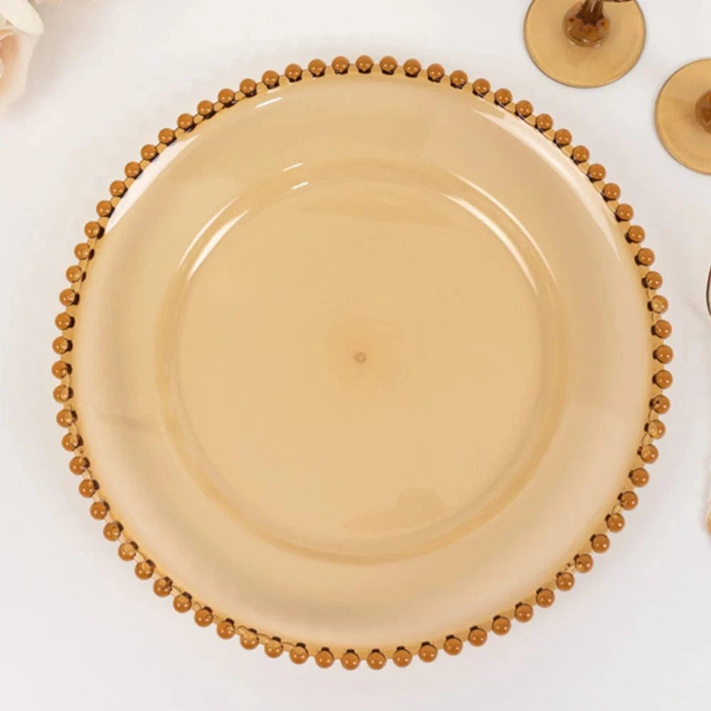 6 pcs 13 in Beaded Trim Round Acrylic Charger Plates