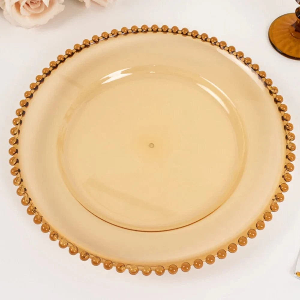 6 pcs 13 in Beaded Trim Round Acrylic Charger Plates