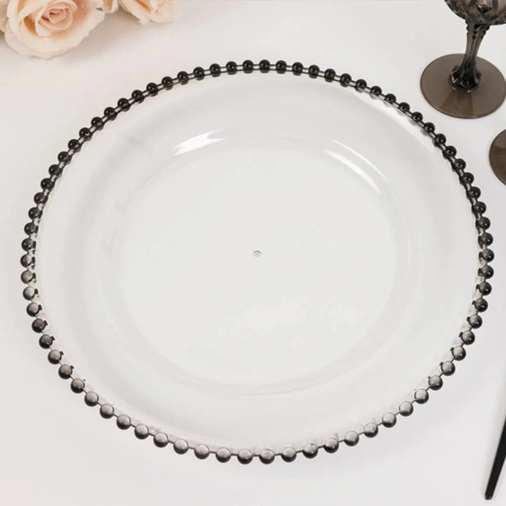 6 pcs 13 in Beaded Trim Round Acrylic Charger Plates