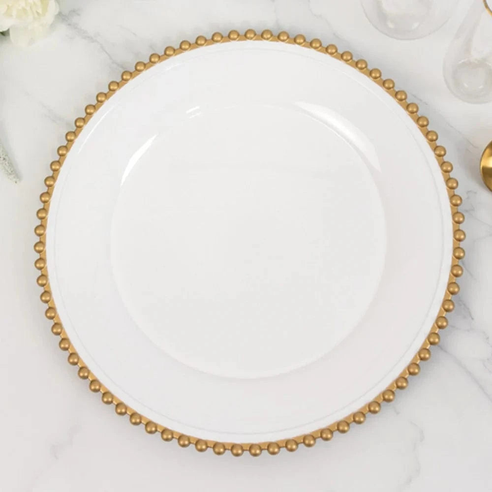 6 pcs 13 in Beaded Trim Round Acrylic Charger Plates