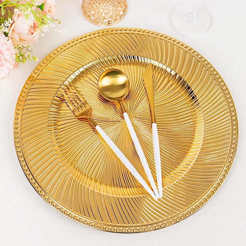 Round 13 in Metallic Swirl Acrylic Charger Plates with Beaded Rim