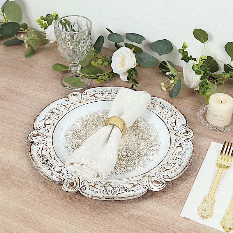 6 Round 13 in Plastic Charger Plates Floral Embossed Design with Scalloped Rim