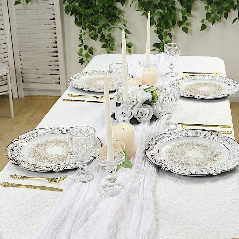 6 Round 13 in Plastic Charger Plates Floral Embossed Design with Scalloped Rim