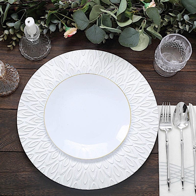 USA Party Flower Peacock Charger Plates - Set Of 12, 13 Inch Silver Plastic Decorative Plates For Weddings & Events