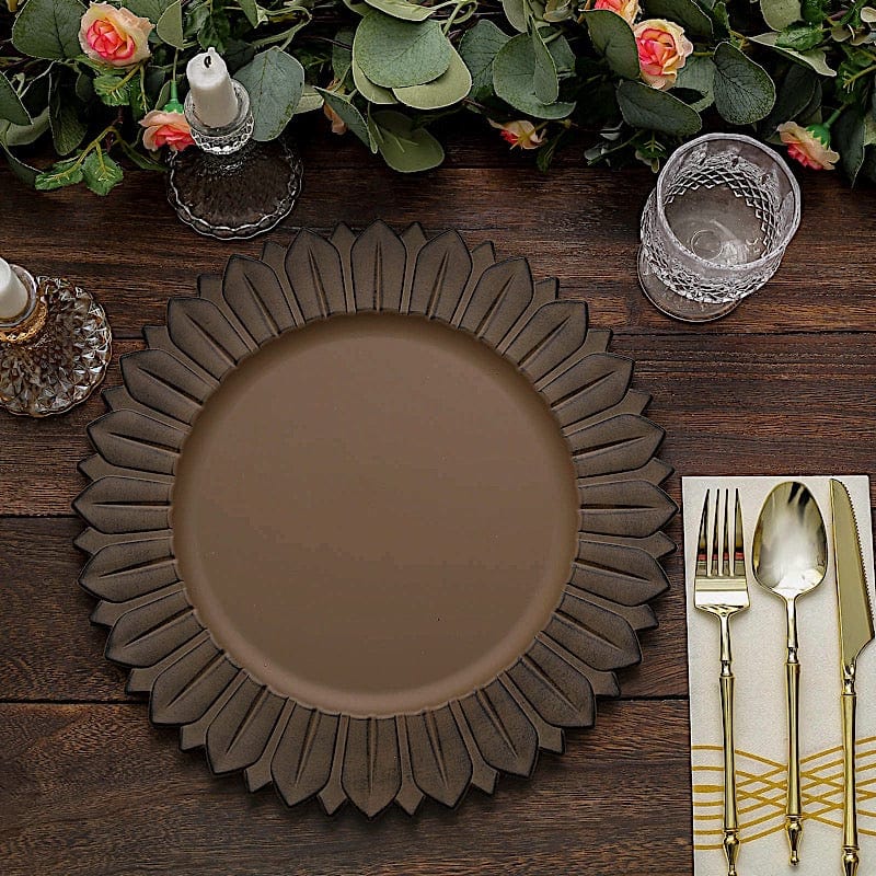 6 Round 13 in Sunflower Design Matte Plastic Dinner Charger Plates