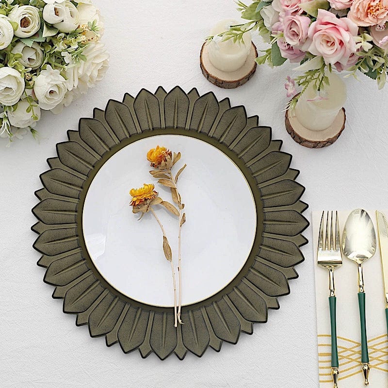 6 Round 13 in Sunflower Design Matte Plastic Dinner Charger Plates